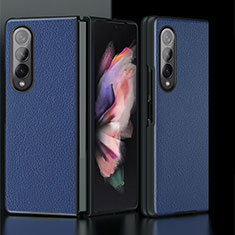 Samsung Galaxy Z Fold4 5G用ハイブリットバンパーケース 高級感 手触り良いレザー柄 兼プラスチック L07 サムスン ネイビー