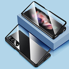 Samsung Galaxy Z Fold4 5G用ケース 高級感 手触り良い アルミメタル 製の金属製 360度 フルカバーバンパー 鏡面 カバー P03 サムスン ブラック