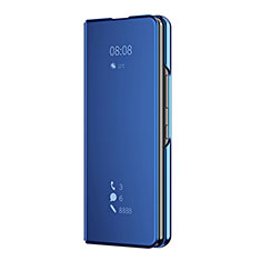 Samsung Galaxy Z Fold4 5G用手帳型 レザーケース スタンド 鏡面 カバー ZL2 サムスン ネイビー