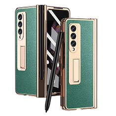 Samsung Galaxy Z Fold4 5G用ハイブリットバンパーケース 高級感 手触り良いレザー柄 兼プラスチック ZL4 サムスン グリーン