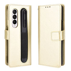 Samsung Galaxy Z Fold4 5G用手帳型 レザーケース スタンド カバー BY5 サムスン ゴールド