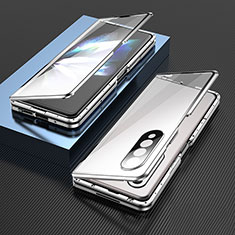 Samsung Galaxy Z Fold4 5G用ケース 高級感 手触り良い アルミメタル 製の金属製 360度 フルカバーバンパー 鏡面 カバー サムスン シルバー