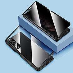 Samsung Galaxy Z Fold4 5G用ケース 高級感 手触り良い アルミメタル 製の金属製 360度 フルカバーバンパー 鏡面 カバー P02 サムスン ブラック