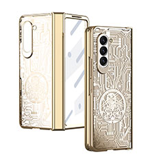 Samsung Galaxy Z Fold5 5G用ハードケース プラスチック 質感もマット 前面と背面 360度 フルカバー ZL9 サムスン ゴールド
