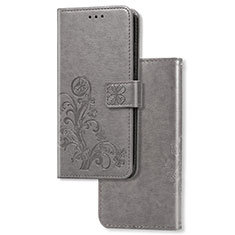 Sony Xperia 1用手帳型 レザーケース スタンド 花 カバー ソニー グレー