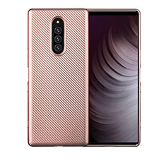 Sony Xperia 1用シリコンケース ソフトタッチラバー ツイル カバー T01 ソニー ローズゴールド