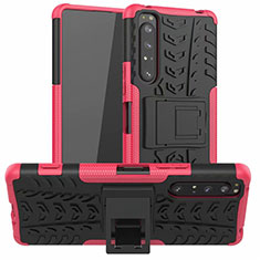 Sony Xperia 1 II用ハイブリットバンパーケース スタンド プラスチック 兼シリコーン カバー ソニー ピンク