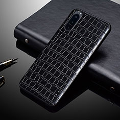 Sony Xperia 1 IV用ハイブリットバンパーケース 高級感 手触り良いレザー柄 兼プラスチック S02 ソニー ブラック