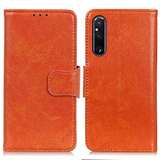 Sony Xperia 1 V用手帳型 レザーケース スタンド カバー N05P ソニー オレンジ