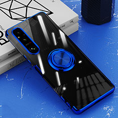 Sony Xperia 1 V用極薄ソフトケース シリコンケース 耐衝撃 全面保護 クリア透明 アンド指輪 マグネット式 AN1 ソニー ネイビー