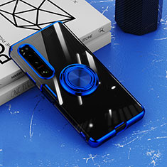 Sony Xperia 10 IV用極薄ソフトケース シリコンケース 耐衝撃 全面保護 クリア透明 アンド指輪 マグネット式 ソニー ネイビー