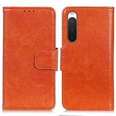 Sony Xperia 10 V用手帳型 レザーケース スタンド カバー N05P ソニー オレンジ