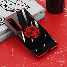 Sony Xperia 10 V用極薄ソフトケース シリコンケース 耐衝撃 全面保護 クリア透明 アンド指輪 マグネット式 ソニー レッド
