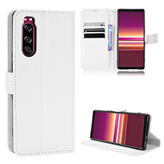 Sony Xperia 5用手帳型 レザーケース スタンド カバー BY1 ソニー ホワイト