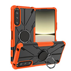 Sony Xperia 5 IV用ハイブリットバンパーケース プラスチック アンド指輪 マグネット式 JX1 ソニー オレンジ
