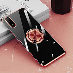Sony Xperia Ace II用極薄ソフトケース シリコンケース 耐衝撃 全面保護 クリア透明 アンド指輪 マグネット式 ソニー ローズゴールド