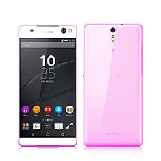 Sony Xperia C5 Ultra用極薄ソフトケース シリコンケース 耐衝撃 全面保護 クリア透明 ソニー ピンク