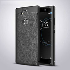 Sony Xperia L2用シリコンケース ソフトタッチラバー レザー柄 ソニー ブラック