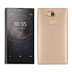 Sony Xperia L2用シリコンケース ソフトタッチラバー ツイル カバー ソニー ゴールド