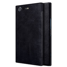 Sony Xperia XZ Premium用手帳型 レザーケース ソニー ブラック