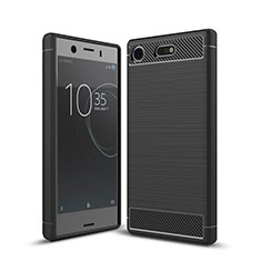 Sony Xperia XZ1 Compact用シリコンケース ソフトタッチラバー ツイル カバー ソニー ブラック