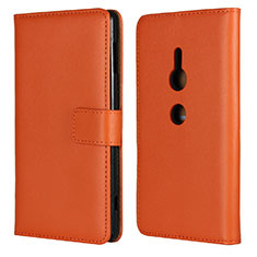 Sony Xperia XZ2用手帳型 レザーケース スタンド カバー L04 ソニー オレンジ