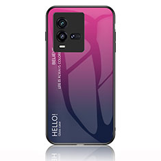 Vivo iQOO 10 5G用ハイブリットバンパーケース プラスチック 鏡面 虹 グラデーション 勾配色 カバー LS1 Vivo ローズレッド