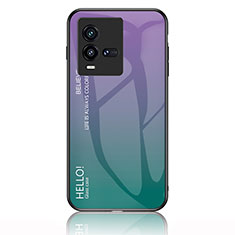 Vivo iQOO 10 5G用ハイブリットバンパーケース プラスチック 鏡面 虹 グラデーション 勾配色 カバー LS1 Vivo マルチカラー