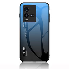 Vivo iQOO 10 5G用ハイブリットバンパーケース プラスチック 鏡面 虹 グラデーション 勾配色 カバー LS1 Vivo ネイビー