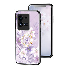 Vivo iQOO 10 Pro 5G用ハイブリットバンパーケース プラスチック 鏡面 花 カバー S01 Vivo ラベンダー