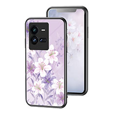 Vivo iQOO 10 Pro 5G用ハイブリットバンパーケース プラスチック 鏡面 花 カバー Vivo ラベンダー