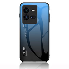 Vivo iQOO 10 Pro 5G用ハイブリットバンパーケース プラスチック 鏡面 虹 グラデーション 勾配色 カバー LS1 Vivo ネイビー