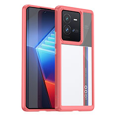 Vivo iQOO 10 Pro 5G用ハイブリットバンパーケース クリア透明 プラスチック カバー J01S Vivo ローズレッド