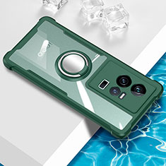 Vivo iQOO 11 5G用極薄ソフトケース シリコンケース 耐衝撃 全面保護 クリア透明 アンド指輪 マグネット式 BH1 Vivo グリーン