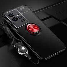Vivo iQOO 11 Pro 5G用極薄ソフトケース シリコンケース 耐衝撃 全面保護 アンド指輪 マグネット式 バンパー SD3 Vivo レッド・ブラック