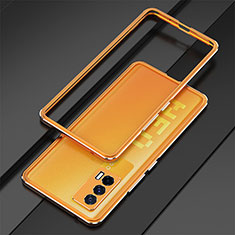 Vivo iQOO 7 India 5G用ケース 高級感 手触り良い アルミメタル 製の金属製 バンパー カバー Vivo オレンジ