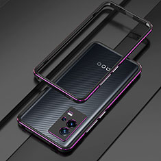 Vivo iQOO 8 5G用ケース 高級感 手触り良い アルミメタル 製の金属製 バンパー カバー Vivo パープル