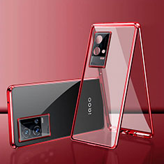 Vivo iQOO 8 5G用ケース 高級感 手触り良い アルミメタル 製の金属製 360度 フルカバーバンパー 鏡面 カバー Vivo レッド