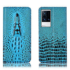 Vivo iQOO 8 5G用手帳型 レザーケース スタンド カバー H03P Vivo ブルー