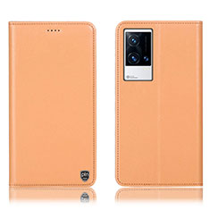 Vivo iQOO 8 Pro 5G用手帳型 レザーケース スタンド カバー H04P Vivo オレンジ