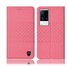 Vivo iQOO 8 Pro 5G用手帳型 布 スタンド H14P Vivo ピンク