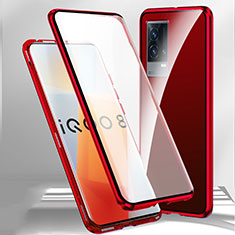 Vivo iQOO 8 Pro 5G用ケース 高級感 手触り良い アルミメタル 製の金属製 360度 フルカバーバンパー 鏡面 カバー M01 Vivo レッド