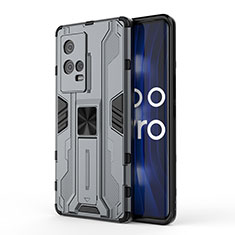 Vivo iQOO 8 Pro 5G用ハイブリットバンパーケース スタンド プラスチック 兼シリコーン カバー マグネット式 Vivo グレー