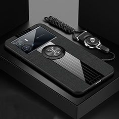 Vivo iQOO 9 5G用極薄ソフトケース シリコンケース 耐衝撃 全面保護 アンド指輪 マグネット式 バンパー A07 Vivo ブラック