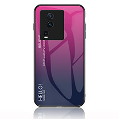 Vivo iQOO Neo7 SE用ハイブリットバンパーケース プラスチック 鏡面 虹 グラデーション 勾配色 カバー LS1 Vivo ローズレッド