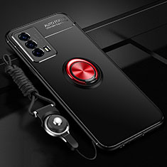 Vivo iQOO Z5 5G用極薄ソフトケース シリコンケース 耐衝撃 全面保護 アンド指輪 マグネット式 バンパー SD3 Vivo レッド・ブラック