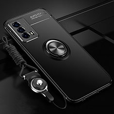 Vivo iQOO Z5 5G用極薄ソフトケース シリコンケース 耐衝撃 全面保護 アンド指輪 マグネット式 バンパー SD3 Vivo ブラック