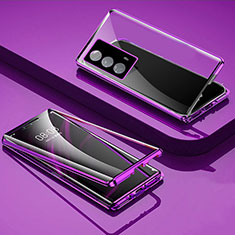 Vivo iQOO Z5 5G用ケース 高級感 手触り良い アルミメタル 製の金属製 360度 フルカバーバンパー 鏡面 カバー Vivo パープル