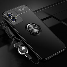 Vivo iQOO Z6 5G用極薄ソフトケース シリコンケース 耐衝撃 全面保護 アンド指輪 マグネット式 バンパー SD3 Vivo ブラック