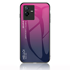 Vivo iQOO Z6x用ハイブリットバンパーケース プラスチック 鏡面 虹 グラデーション 勾配色 カバー LS1 Vivo ローズレッド